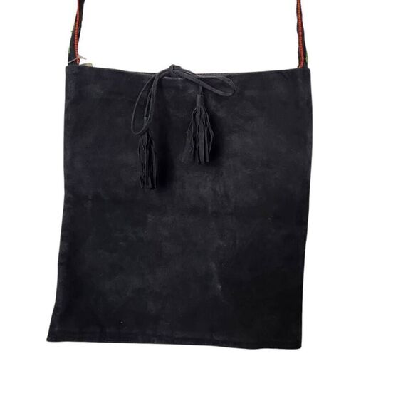 Moyna hand crafted suede bag embroidered beaded floral strap crossbody black NEW - Picture 2 of 10